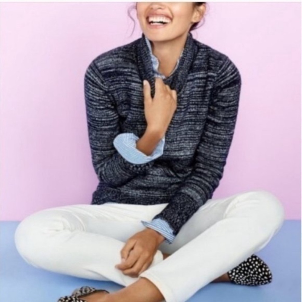 J. Crew Mercantile Space Dye Wool Blend Turtleneck Sweater Size S Blue/White
